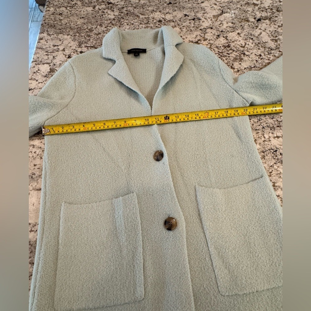 Ann Taylor Sage‎ Green Knit Blazer Cardigan Sweater Pockets Small RN77379 - Picture 5 of 7